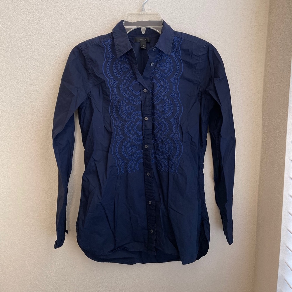 J.Crew Navy Long-Sleeve Embroidered Eyelet Top 00